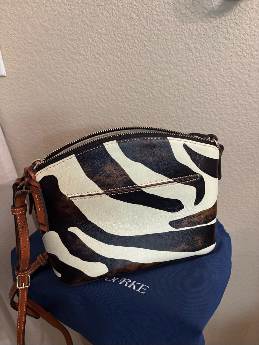 Brown & White Zebra Print Crossbody Bag